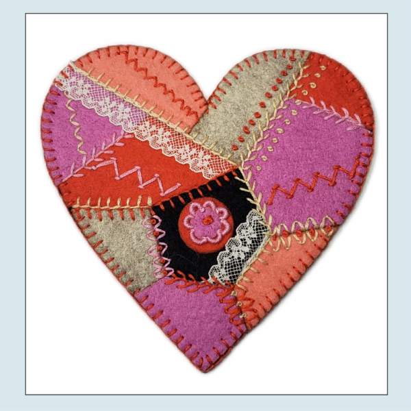 Crazy Quilt Heart Wool Applique Stitch Kit - Calypso By Artsi2