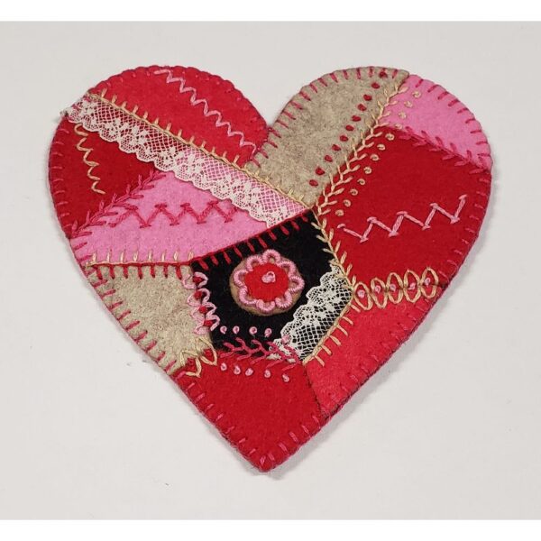 Crazy Quilt Heart Wool Applique Stitch Kit - Red By Artsi2 - Image 3