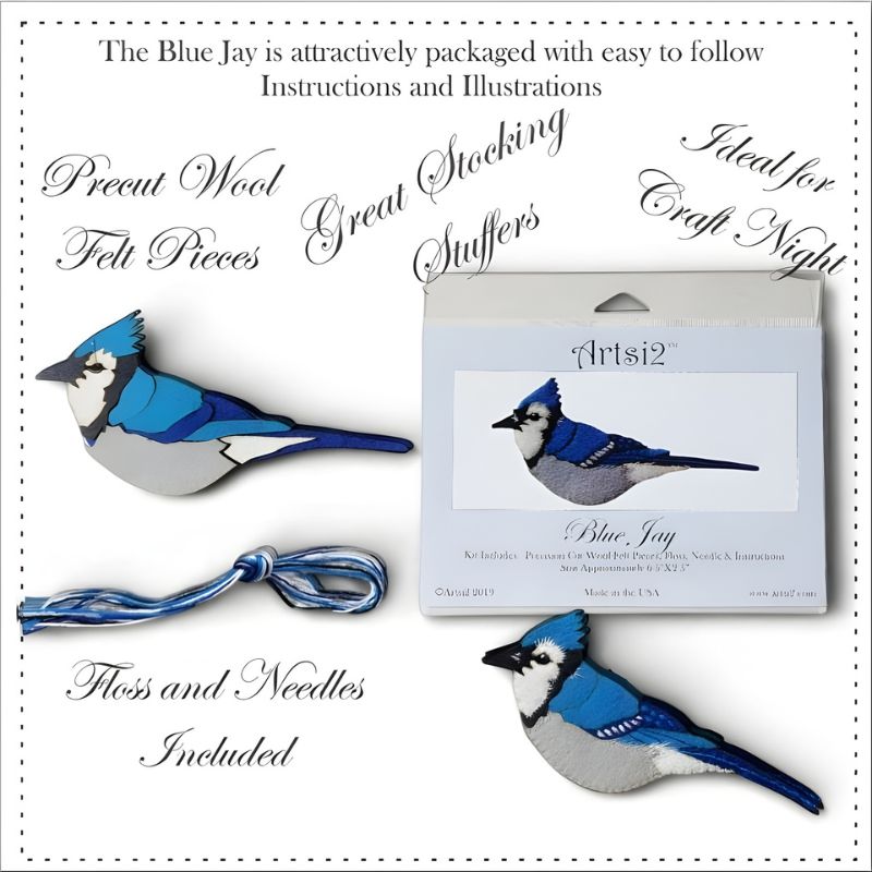 Blue Jay hand stitch embroidery kit contents