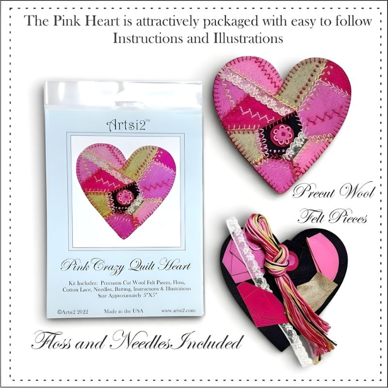 Pink easy embroidery stitch kit contents