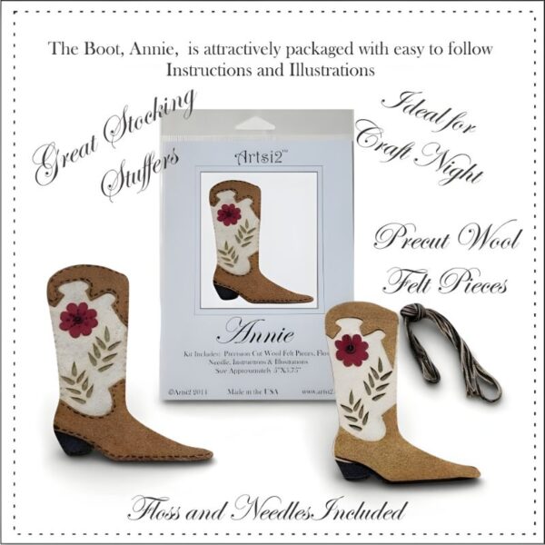 Annie cowboy boot embroidery kit contents