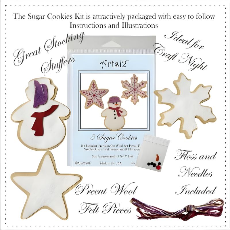Easy Stitch Kit Snowman, Star and Snowflake contents