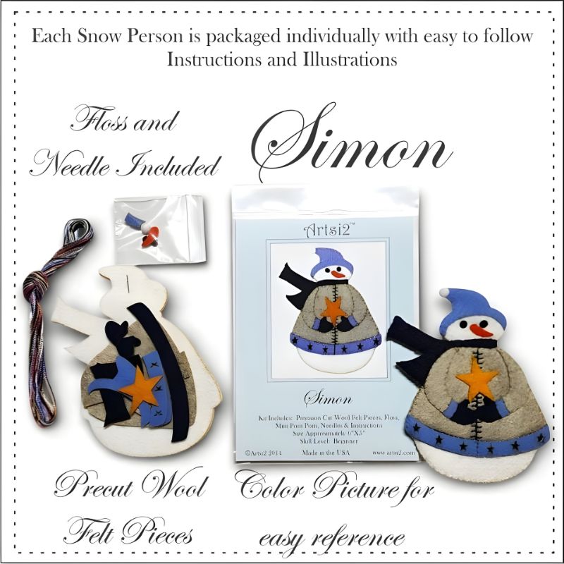 Simon Snowman easy hand embroidery kit contents
