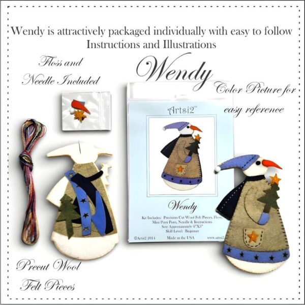 Wendy Snow Woman easy hand embroidery kit contents
