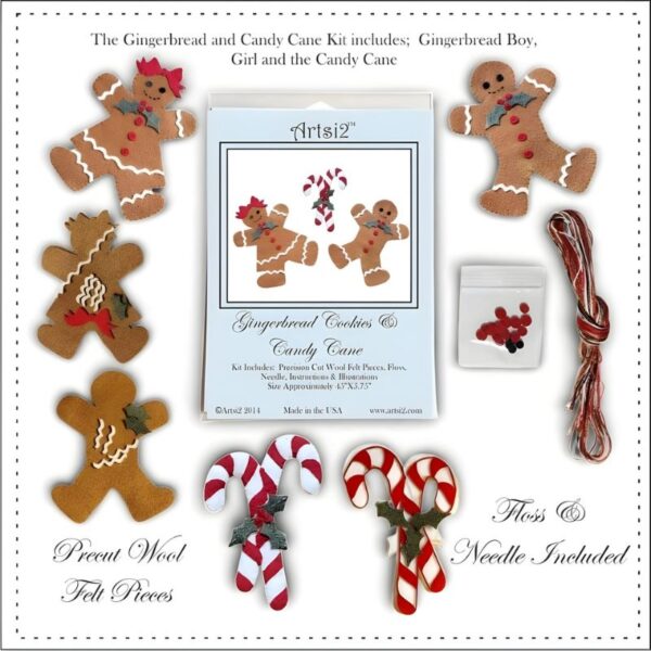 Easy embroidery stitch kit gingerbread and candy cane contents