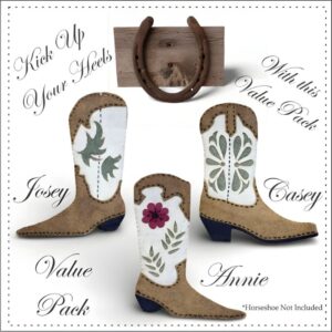 3 Cowboy Boots hand embroidery stitch kits with horseshoe