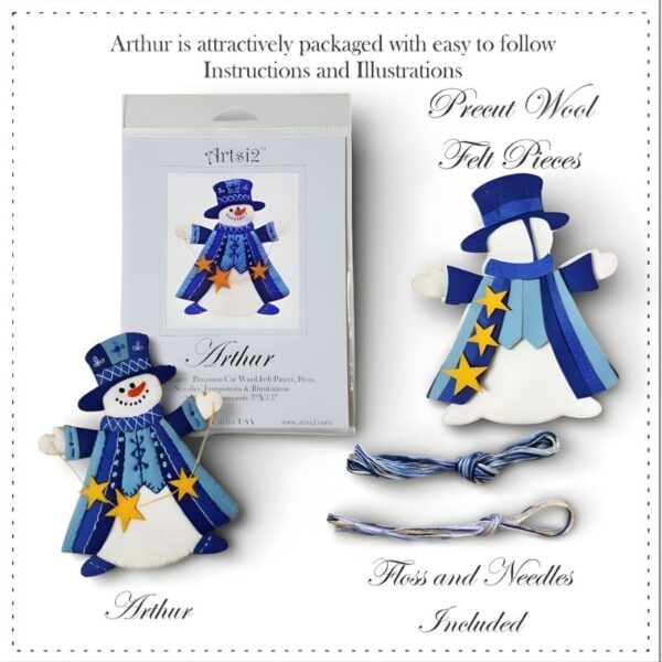 Arthur Snowman embroidery stitch kit contents