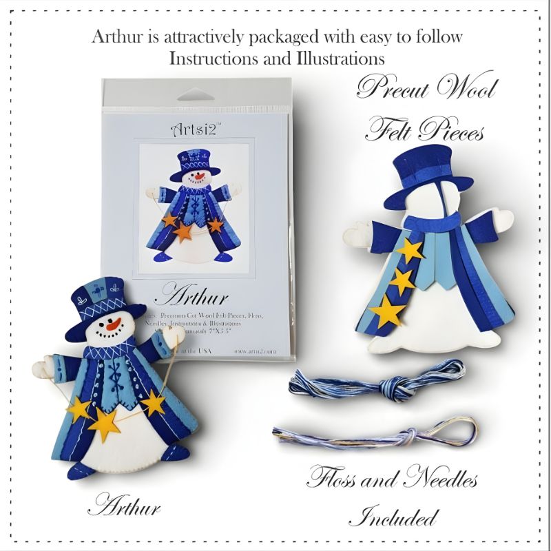 Arthur Snowman embroidery stitch kit contents