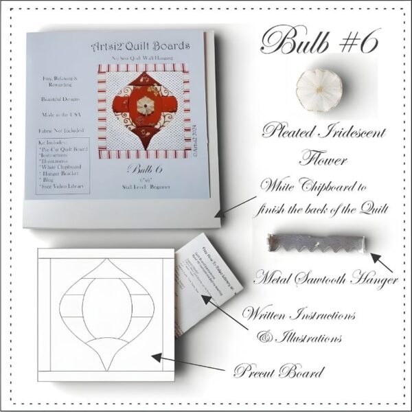 Red Christmas Bulb #6 kit contents with pleated iridescent flower