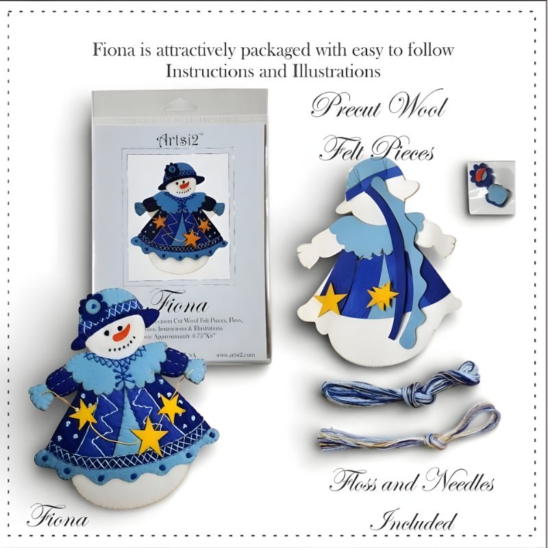 Snow Woman Fiona embroidery stitch kit contents