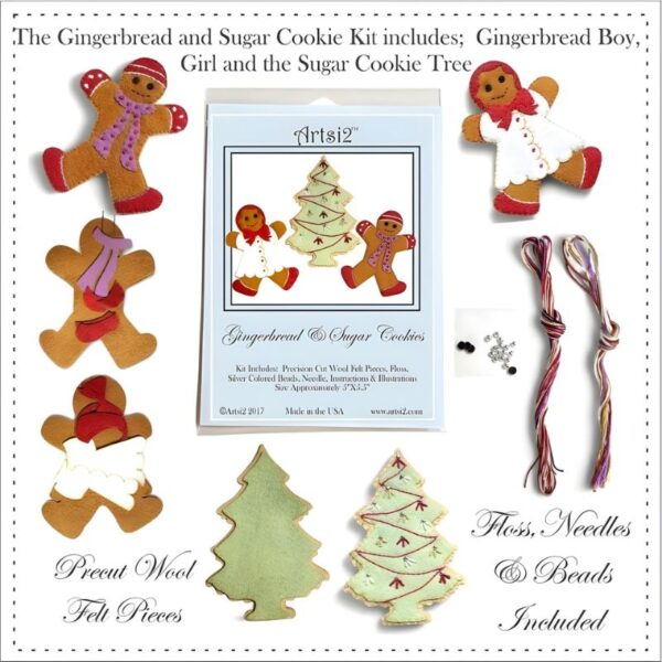 Gingerbread and Sugar Cookie easy embroidery stitch kit contents