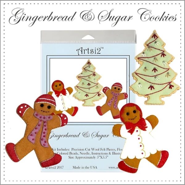 easy embroidery stitch kit Gingerbread and Sugar Cookies kit with packaging