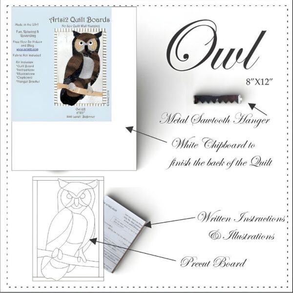 Owl no sew quilt wall hanging kit contents