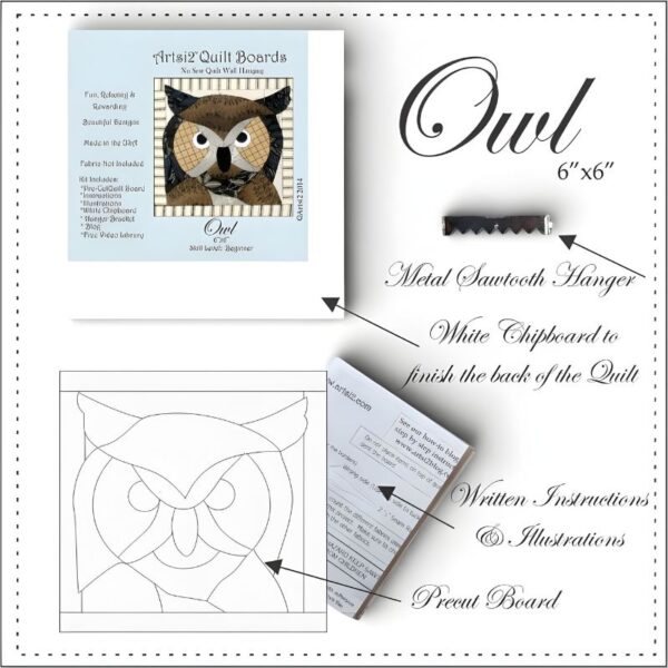 Owl no sew quilt wall hanging kit contents