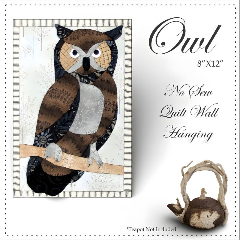 owl no sew quilt wall hanging with primitive tea pot