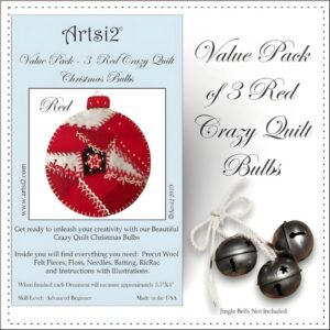 Red Crazy Quilt Christmas Ornament Value Pack
