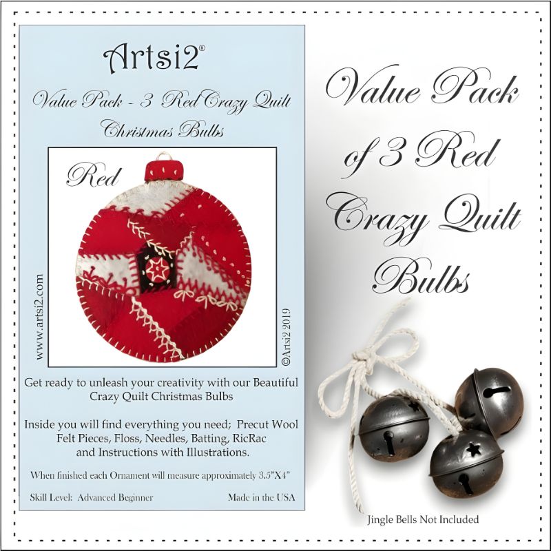 Red Crazy Quilt Christmas Ornament Value Pack