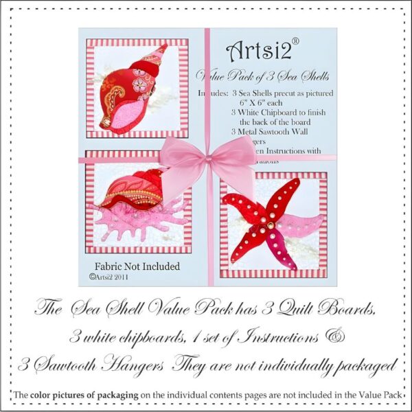 Sea Shell quilting without sewing Value Pack with a pink ribbon and bow