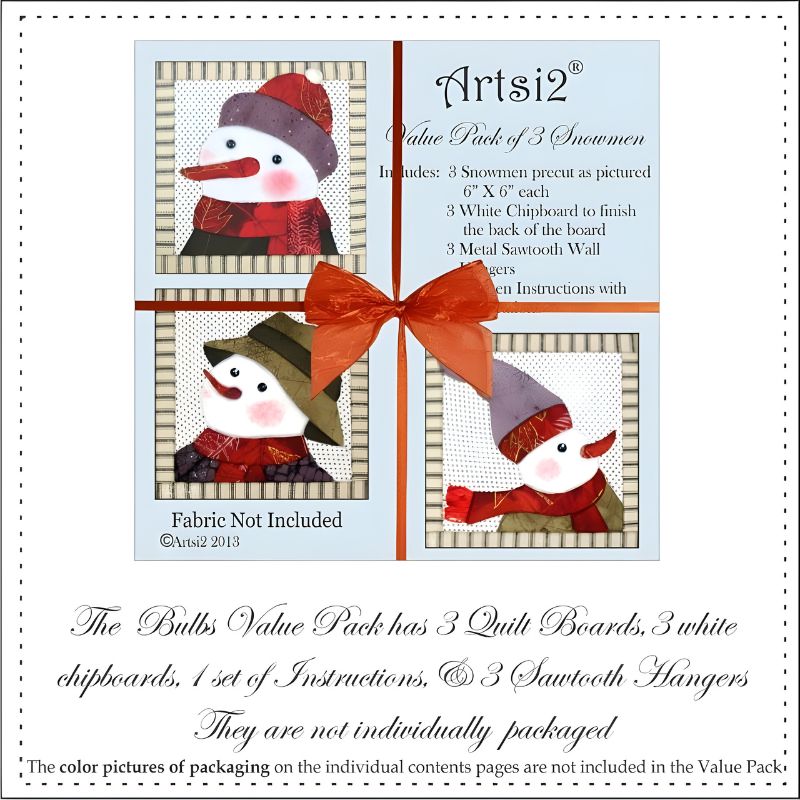 Snowmen Value Pack No Sew Quilt kit with cover sheet and red ribbon and bow
