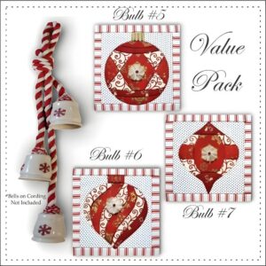 3 Quilted Christmas Bulbs in the Value Pack decorated with a cording and bells