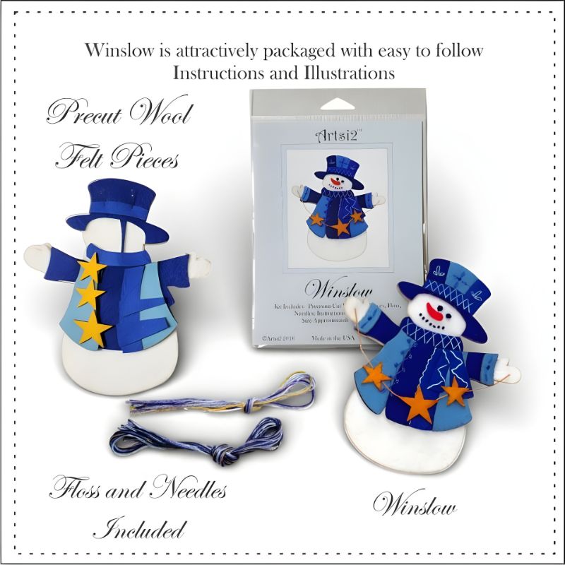 Winslow Snowman embroidery stitch kit contents