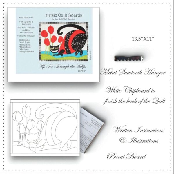 Cheshire cat tip toeing through the tulips contents of kit