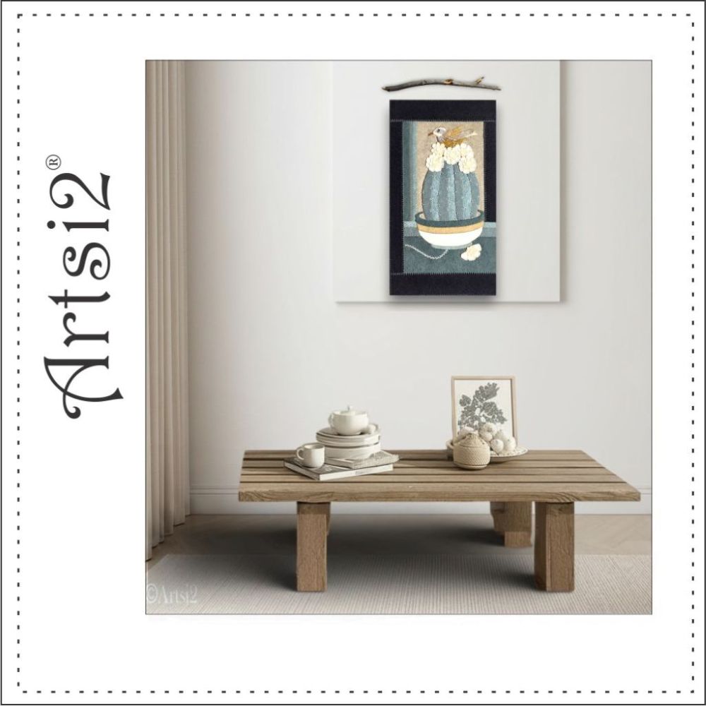 Beautiful Room scene with the Prickly Situation Hand embroidery Hanging on the wall