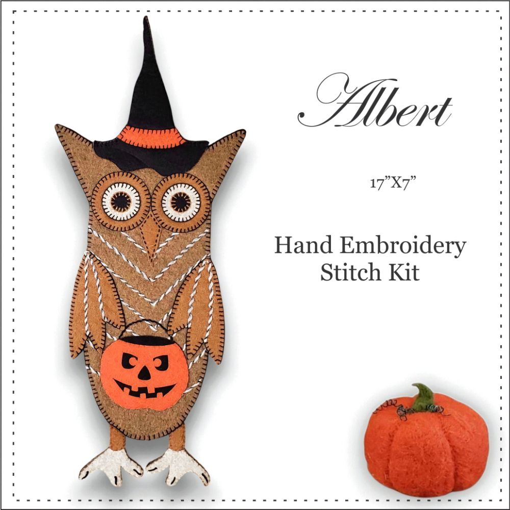 Albert beautifully stitched on the main image of the hand embroidery stitch kit