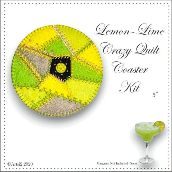 Lemon-Lime Crazy Quilt Coaster Kit is pictured with a Margarita