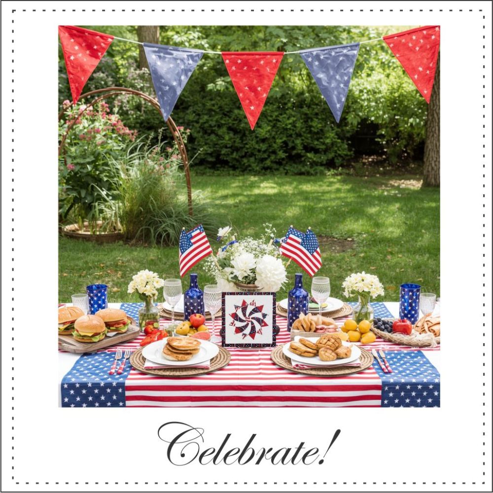 4th of July picnic showcasing a Daisy Wheel Quilt Without Sewing
