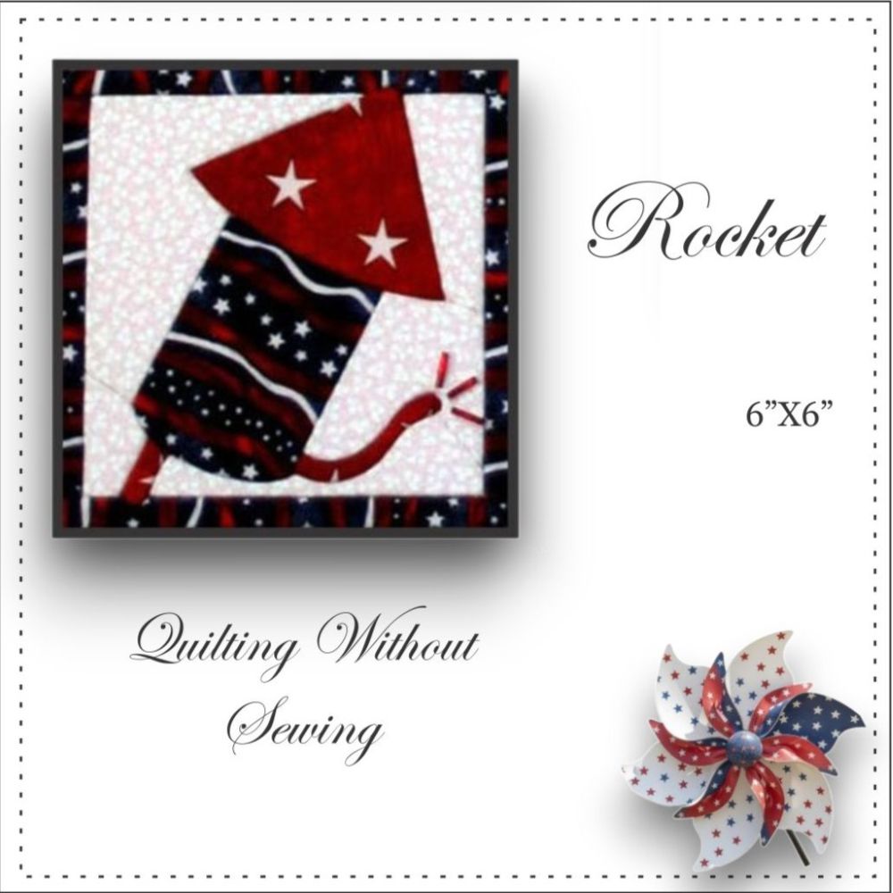 Finished Rocket 4th Of July Quilting Without Sewing Project with Pinwheel embellishment