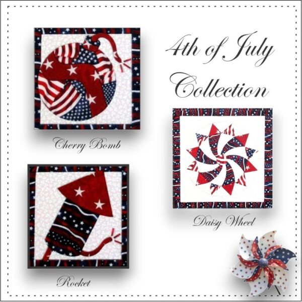 Finished 4th of July Crafts with Cherry Bomb, Rocket and Daisy Wheel