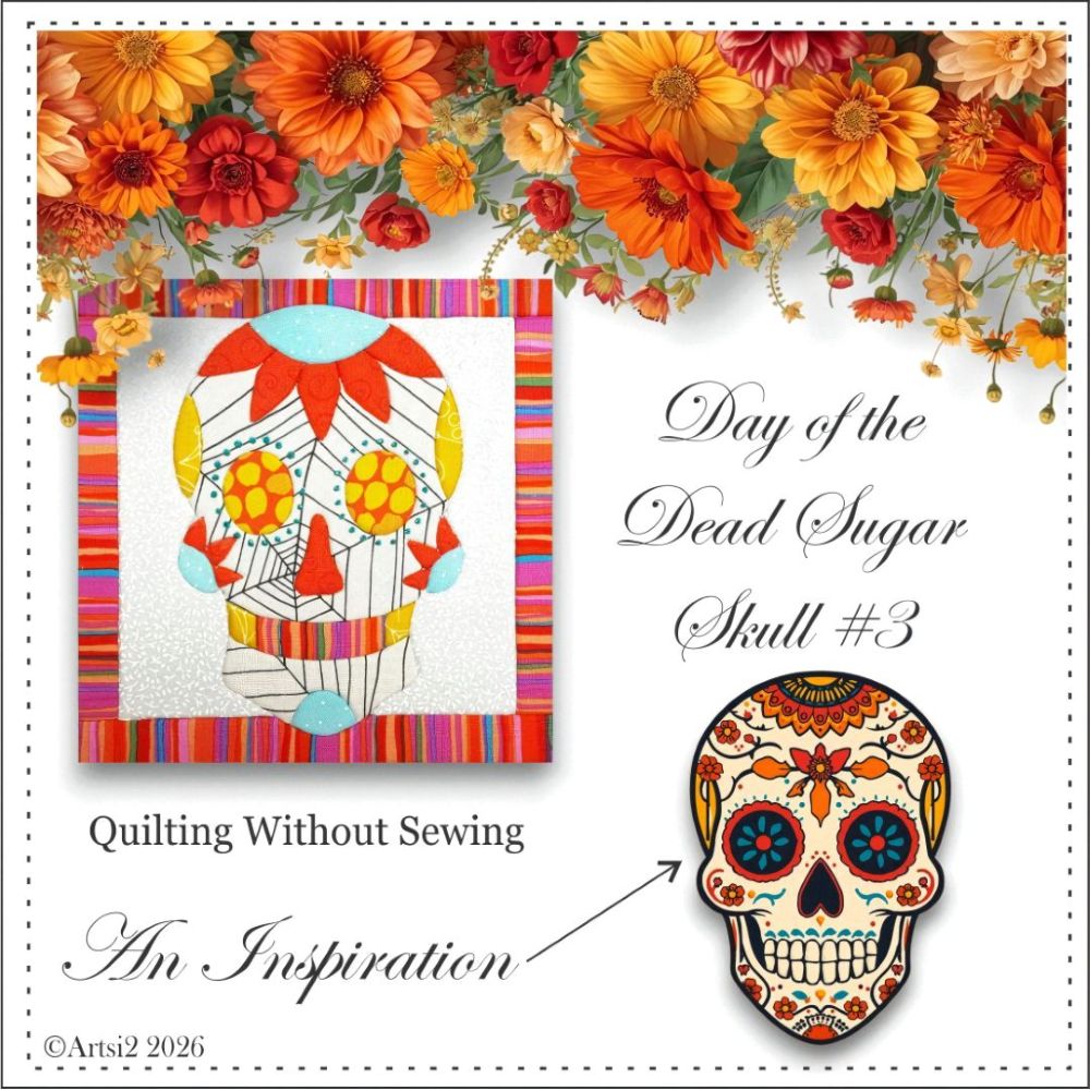 Day of the Dead Sugar Skull #3 quilting without sewing