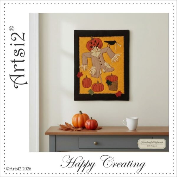 A beautiful Fall setting with the Scare-Crow Hand Embroidery Kit finished