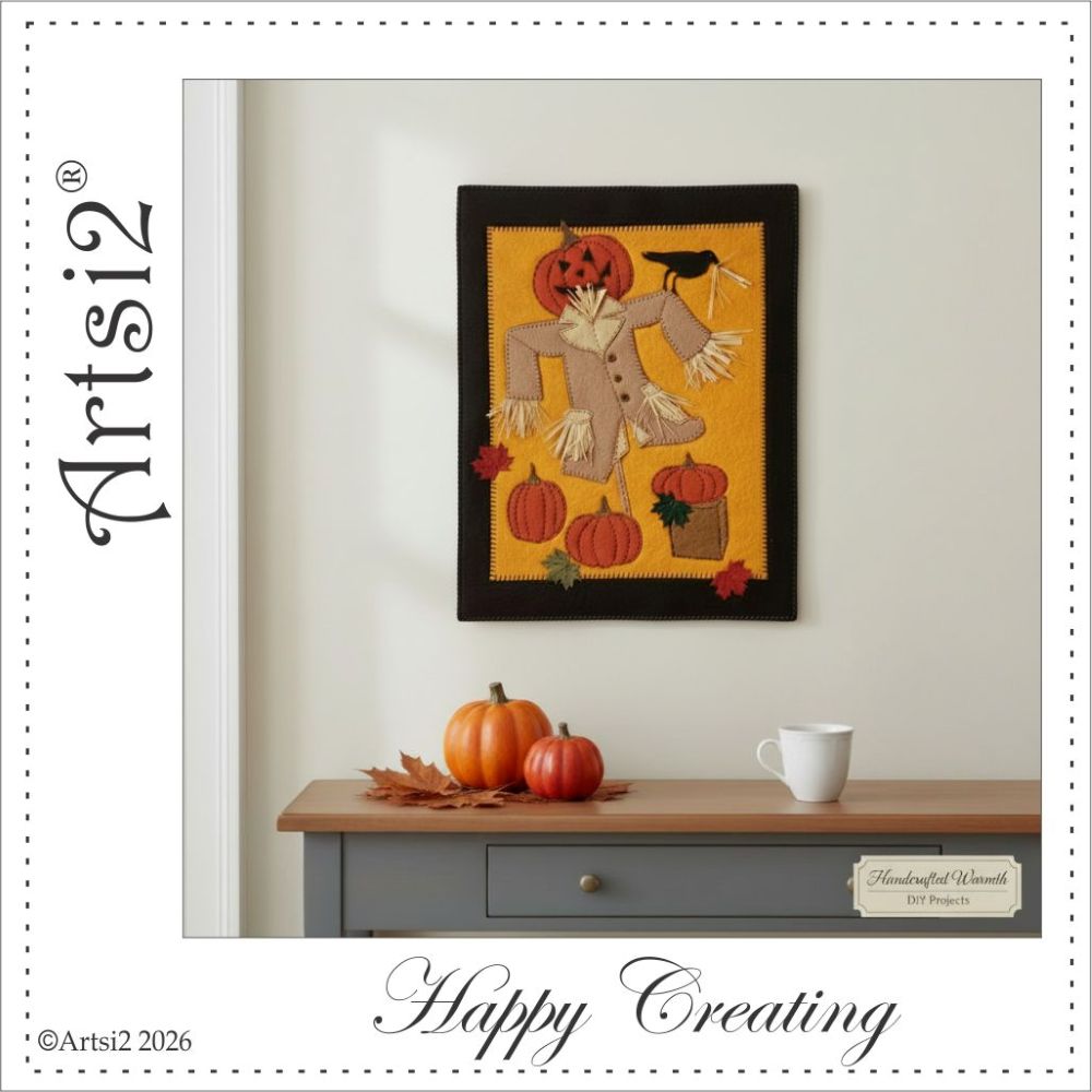 A beautiful Fall setting with the Scare-Crow Hand Embroidery Kit finished